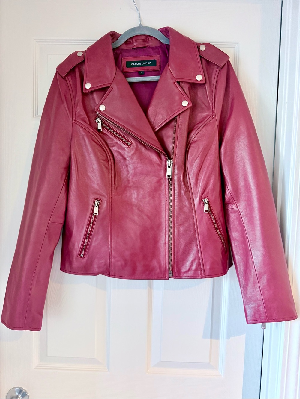 WILSONS LEATHER • Women’s Red Leather Moto Jacket • Size XL • Never Worn - Picture 2 of 8